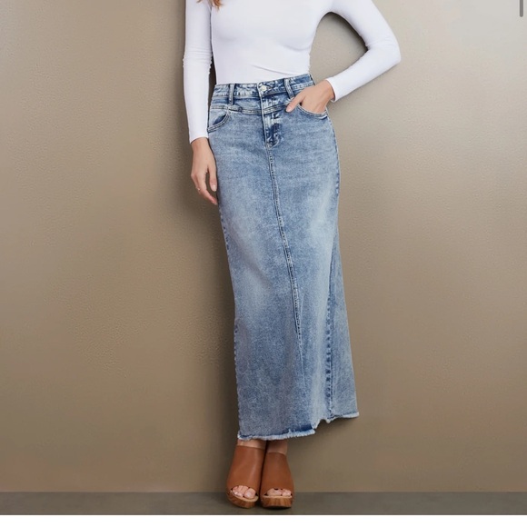 Wash Lab The Lowdown Denim Midi Skirt - Picture 1 of 9